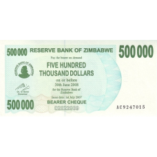 P51 Zimbabwe - 500.000 Dollars Year 2007/2008 (Bearer Cheque)